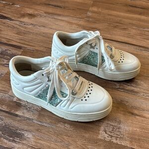 Jimmy Choo white green sparkle glitter sneakers women’s size 35 1/2